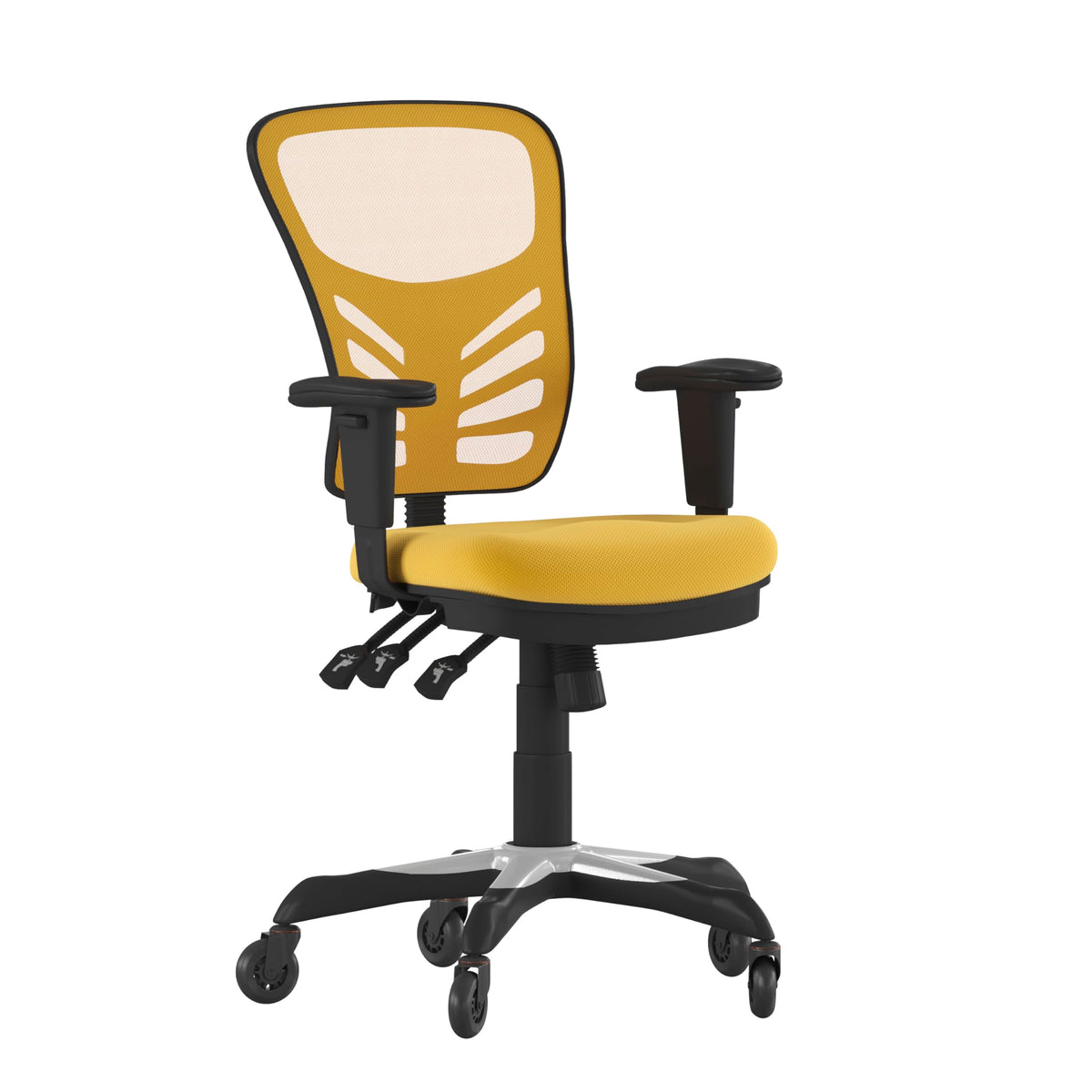 Flash Furniture Nicholas Mid-Back Yellow-Orange Mesh Multifunction Executive Swivel Ergonomic Office Chair With Adjustable Arms And Transparent Roller Wheels