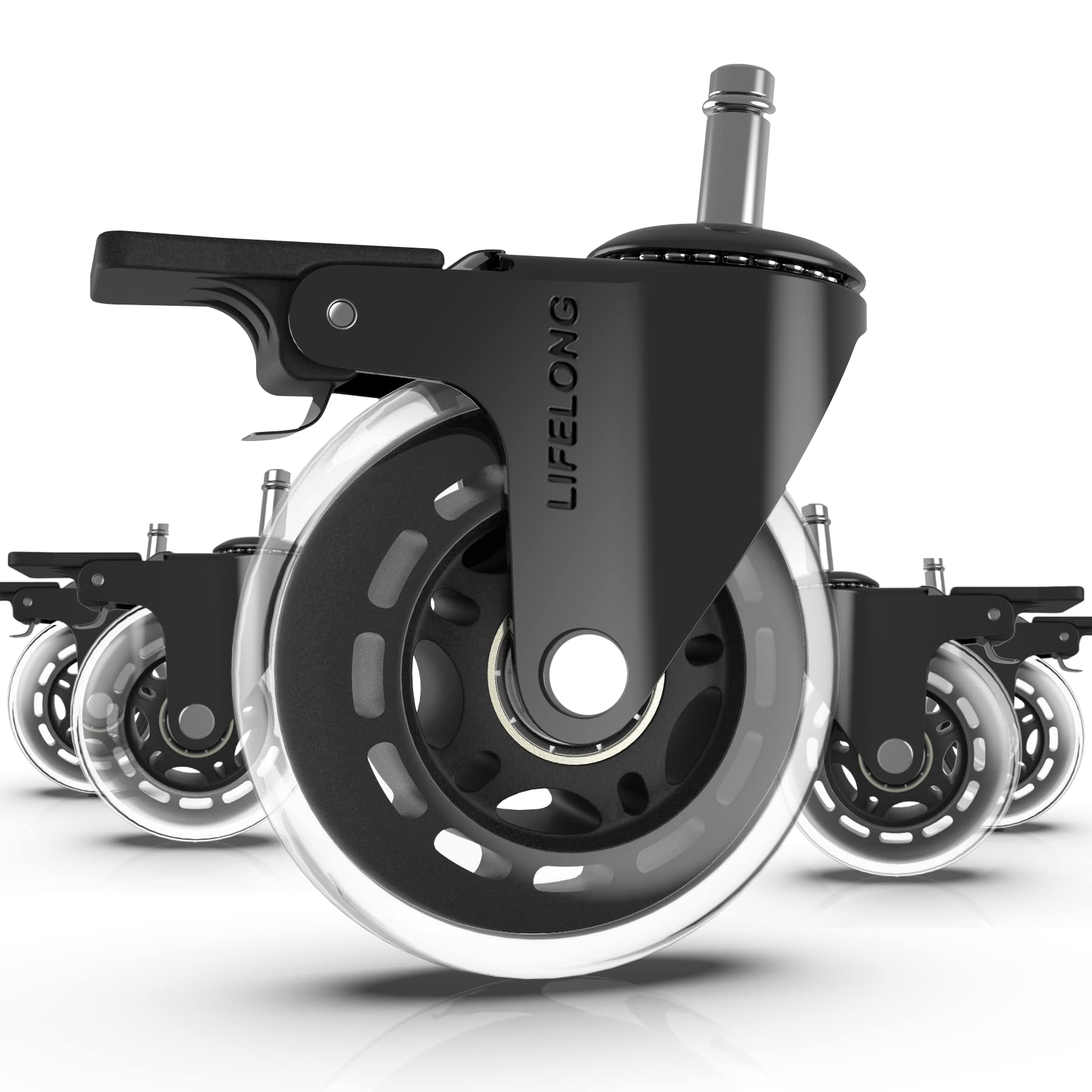 Lifelong Office Chair Wheels Replacement Rubber Chair Casters for Hardwood Floors and Carpet, Set of 5, Heavy Duty Casters for C