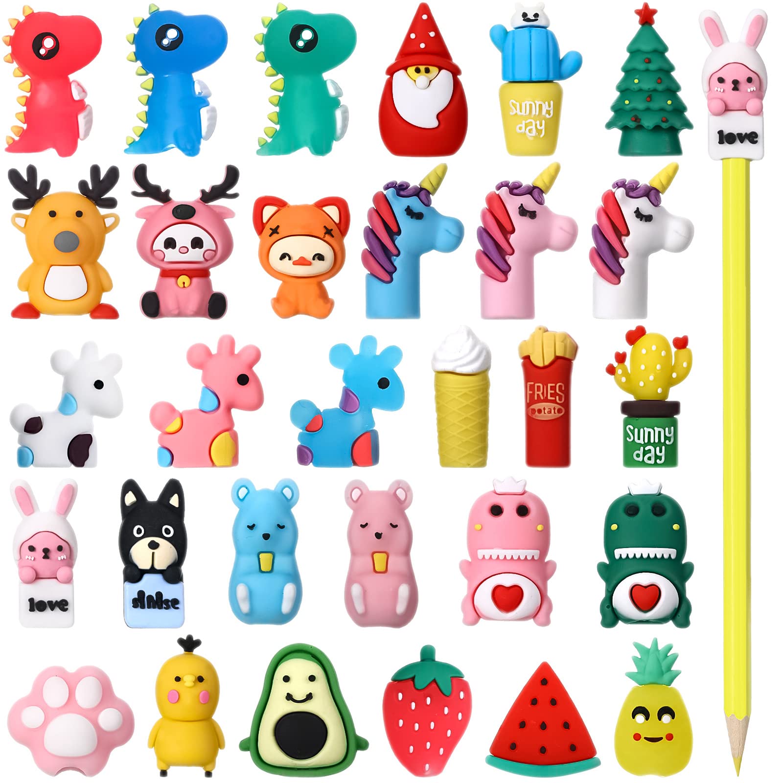 30 Pieces Pencil Toppers Animal Pencil Toppers Dinosaur Pen Toppers Clip On Pencil Classroom Prizes For Office Kids Back To Scho