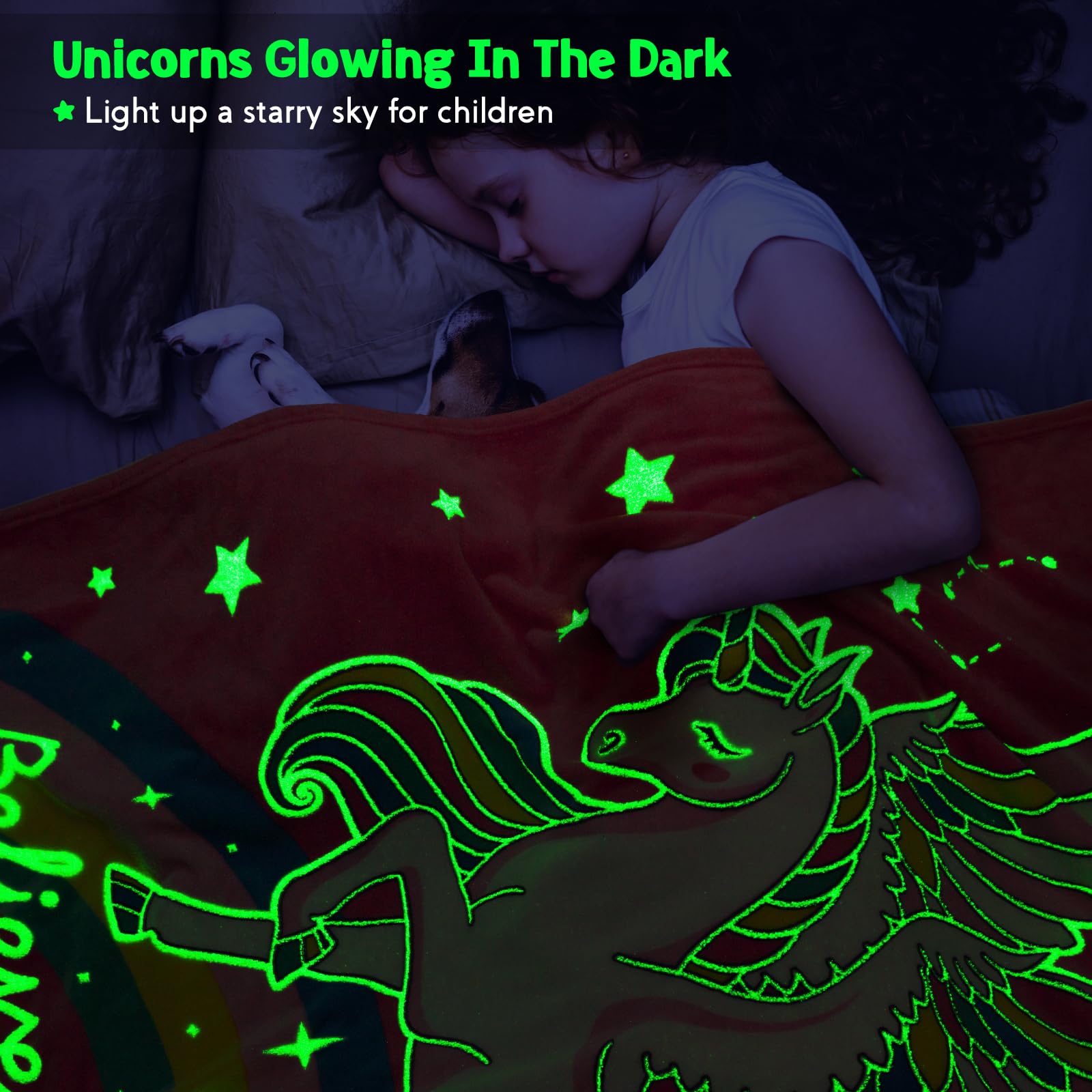 Unicorn Gifts Toys For Kids Girls - Glow In The Dark Blanket Age 1-13 Years Old Birthday Christmas Valentine'S Gift Easter Presents Toddler Teen Daughter Grandkids Rainbow Moon Stars Throw 50'X60'
