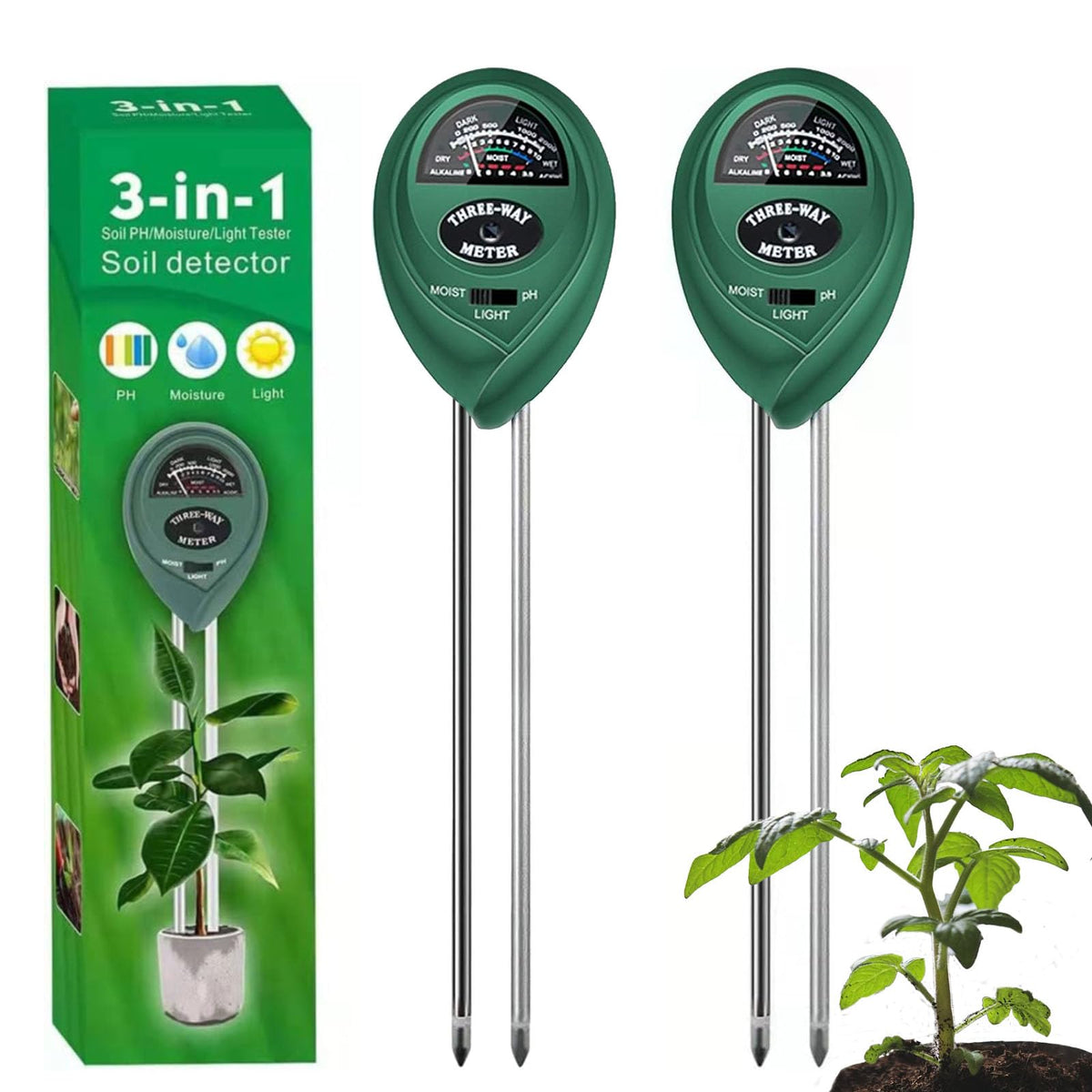 Maxsolve 2 Pack Soil Tester, 3-In-1 Plant Moisture Meter Light And Ph Tester For Home, Garden, Lawn, Farm, Indoor And Outdoor Us