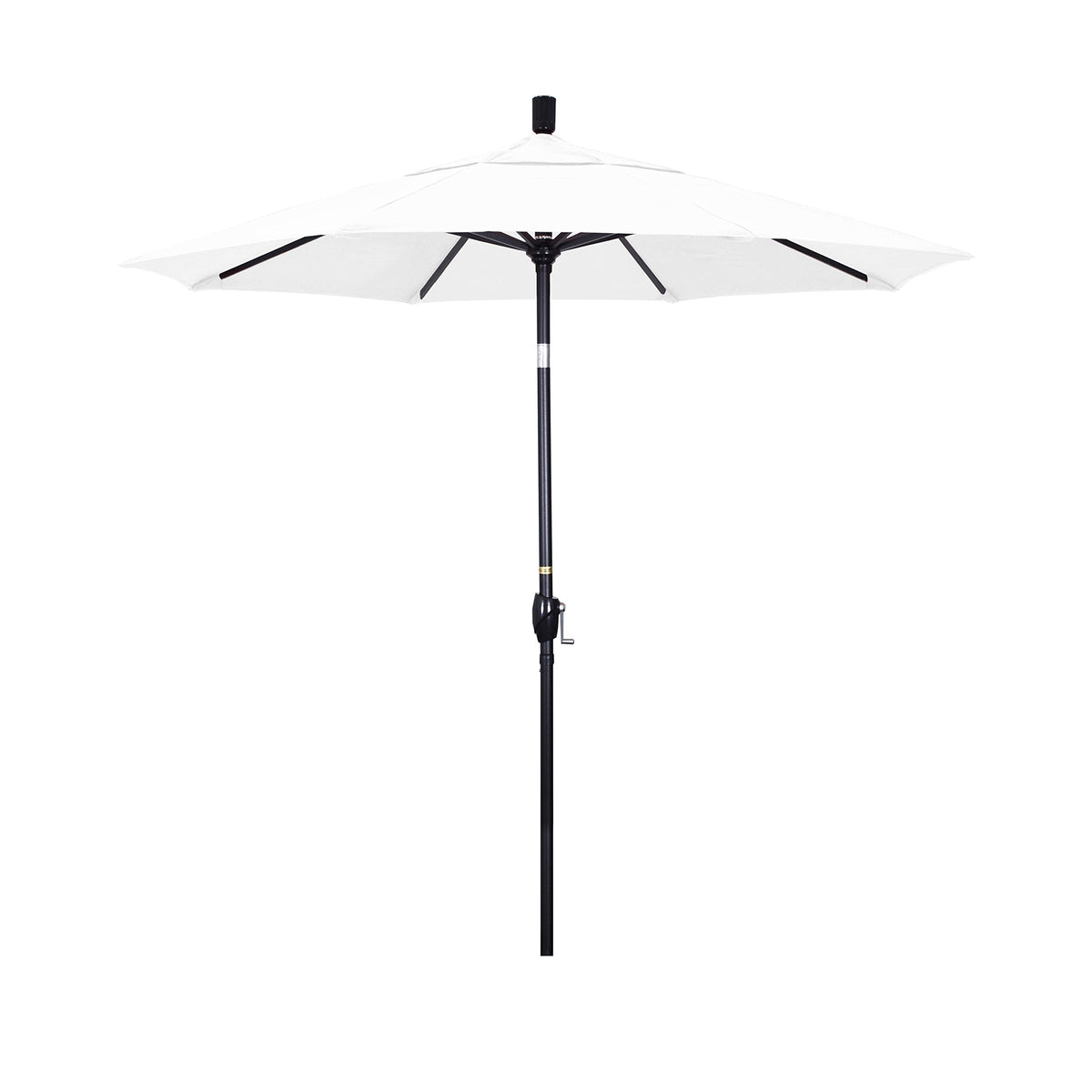 California Umbrella 7.5' Round Aluminum Market Umbrella, Crank Lift, Push Button Tilt, Black Pole, Sunbrella Natural