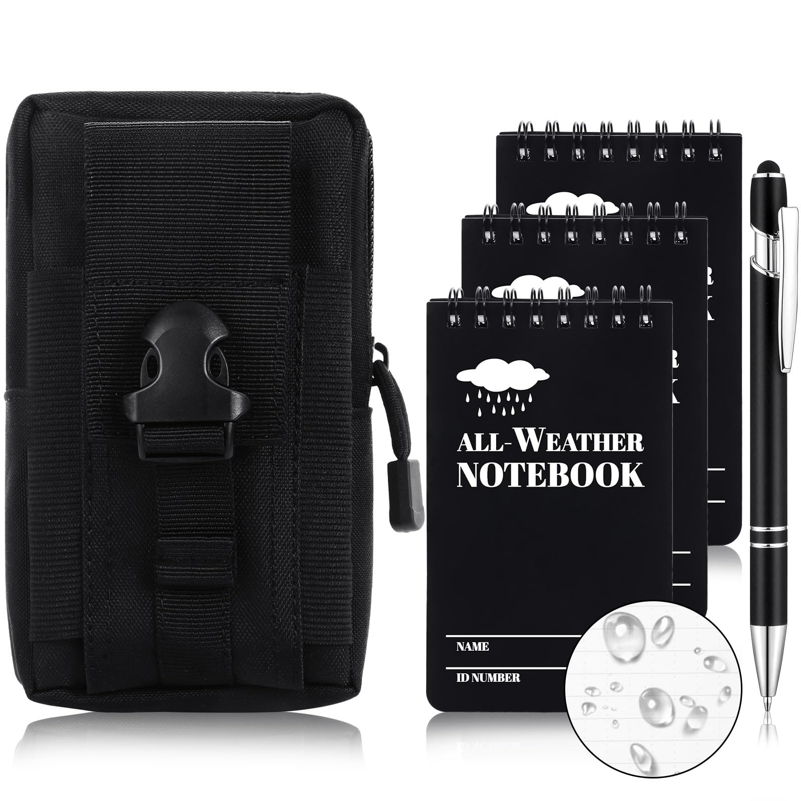 3    5' Waterproof Notepad Notebook With Weatherproof Pen And Fabric Notebook Cover, Write In The Rain Pocket Notebook Waterpro