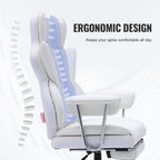 VEVOR Reclining Office Chair with Footrest, Heavy Duty PU Leather, 350lbs Capacity, Big & Tall Executive Chair, White