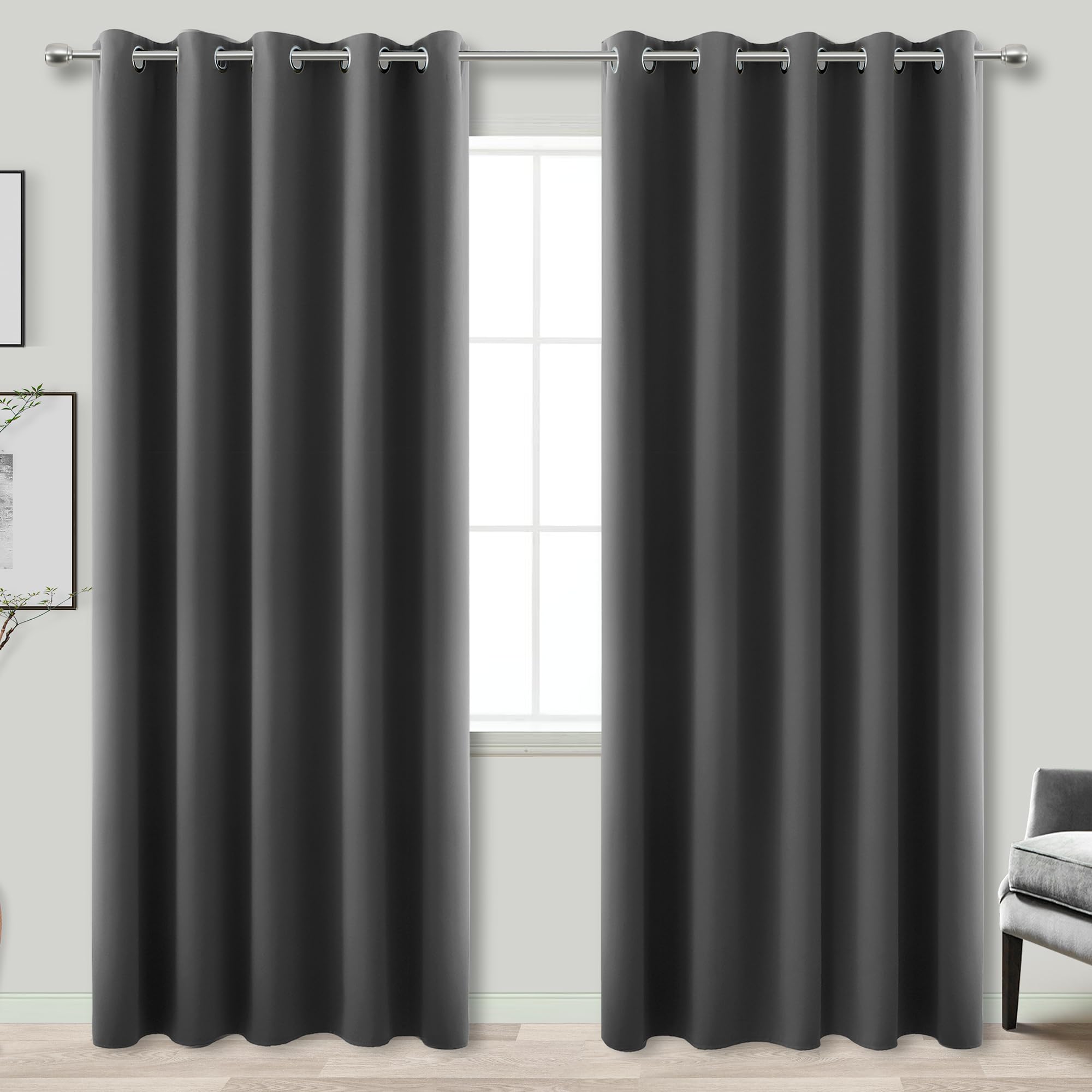Koufall Blackout Curtains Extra Wide,Thermal Insulated Darkening Large Full Length Window Curtain Panels For Living Room Bedroom 84 Inches Long,Single 72In Total Width 144,Set Of 2,Grey
