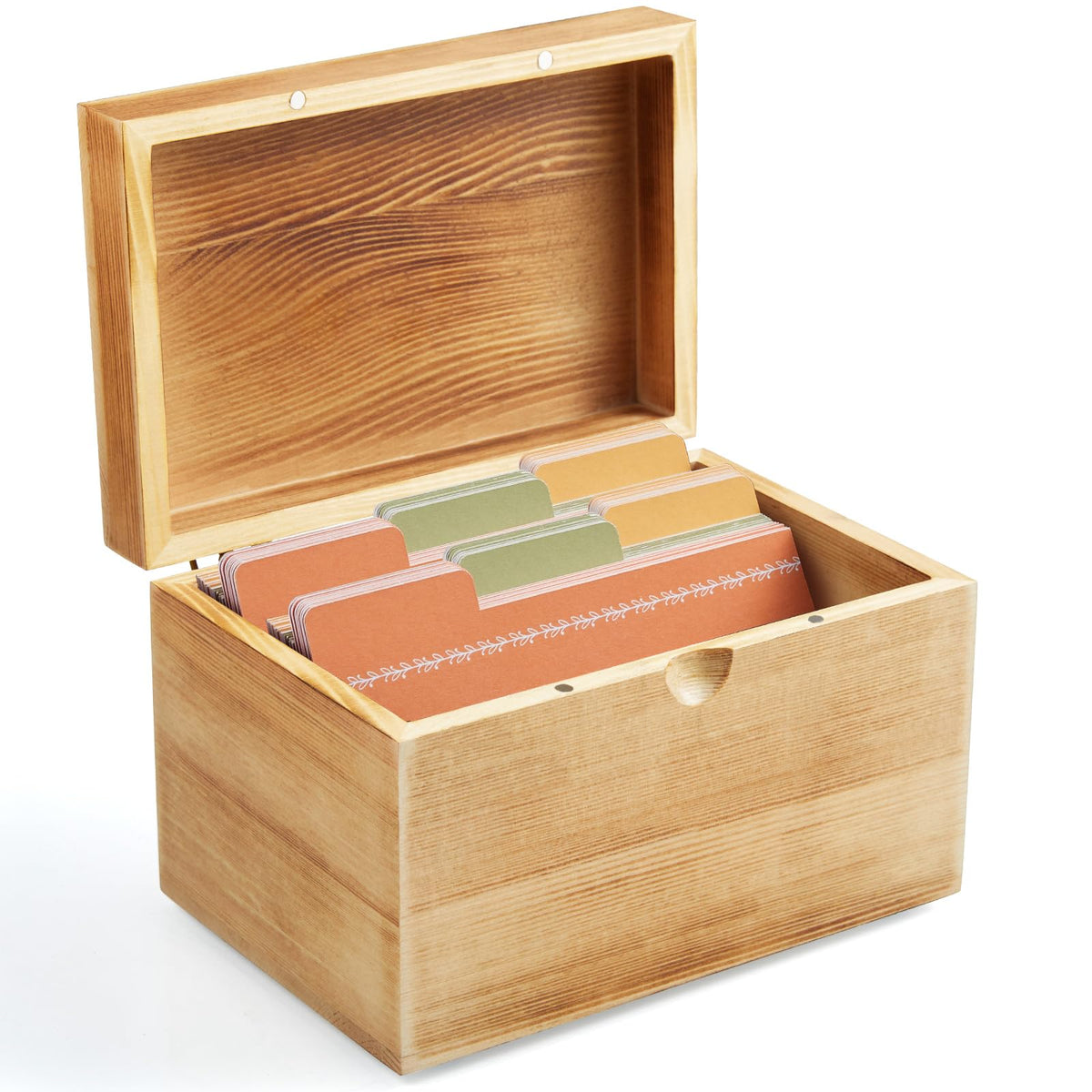 Drastar Wooden Index Card Organizer, 3X5 Index Card Box With 45 Dividers, Flashcard Notecard Holders For Home Office, Brown