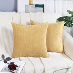 Brawarm Chenille Throw Pillow Covers 22X22 Inches - Gold Chenille Pillow Covers Pack Of 2, Solid Dyed Soft Chenille Pillow Cases
