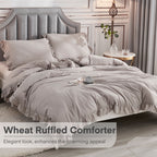Andency Wheat Ruffle Comforter Set, 2 Pieces Kids Comforter Set Twin(66X90Inch), Farmhouse Shabby Chic Comforter Set, Soft Microfiber Kids Bedding Set