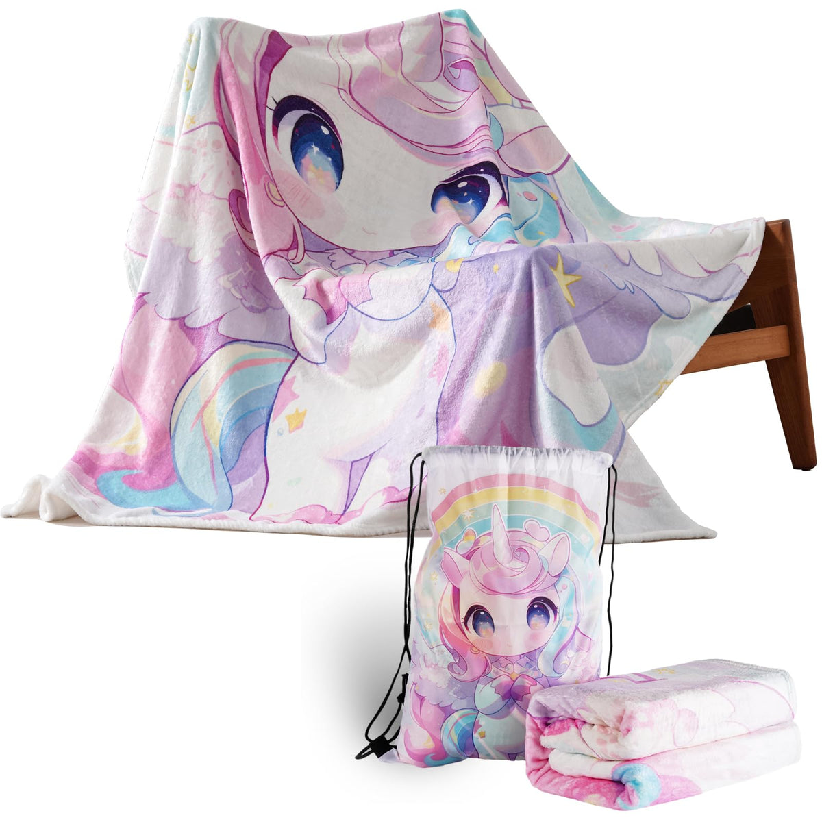 Rainbow Unicorn Flannel Throws Blanket - Soft And Cozy, Suitable For Girls Ages 3 To 10, Suitable For Bedroom, Travel, Camping,