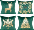 All Smiles Dark Green Gold Christmas Decorations Throw Pillow Covers Cases 18X18 Set Of 4 Winter Xmas Indoor Home D  Cor Ornamen