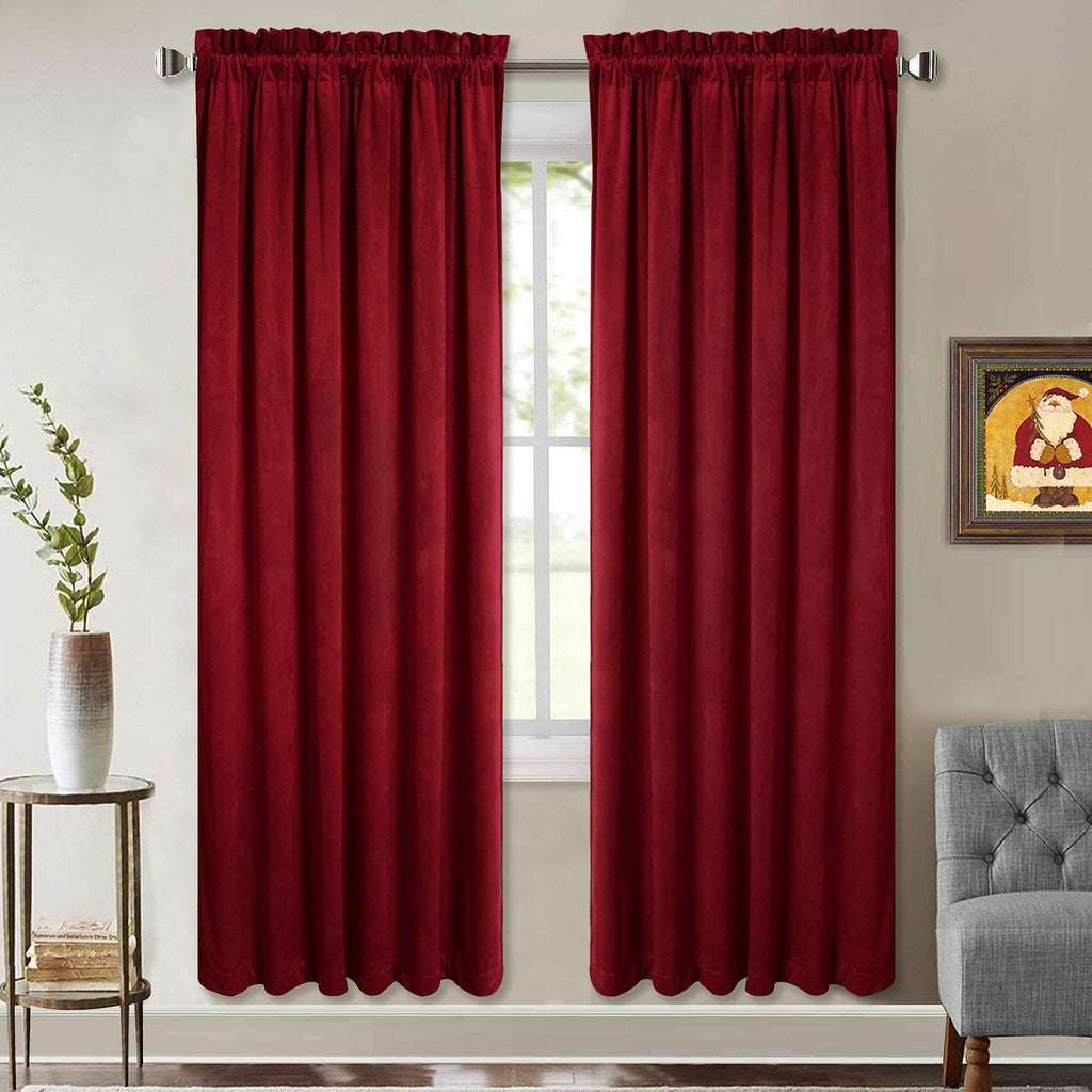 Stangh Velvet Bedroom Curtains Red 72-Inch - Super Soft Luxury Velvet Drapes With Pole Top Blackout Curtains For Living Room Chr