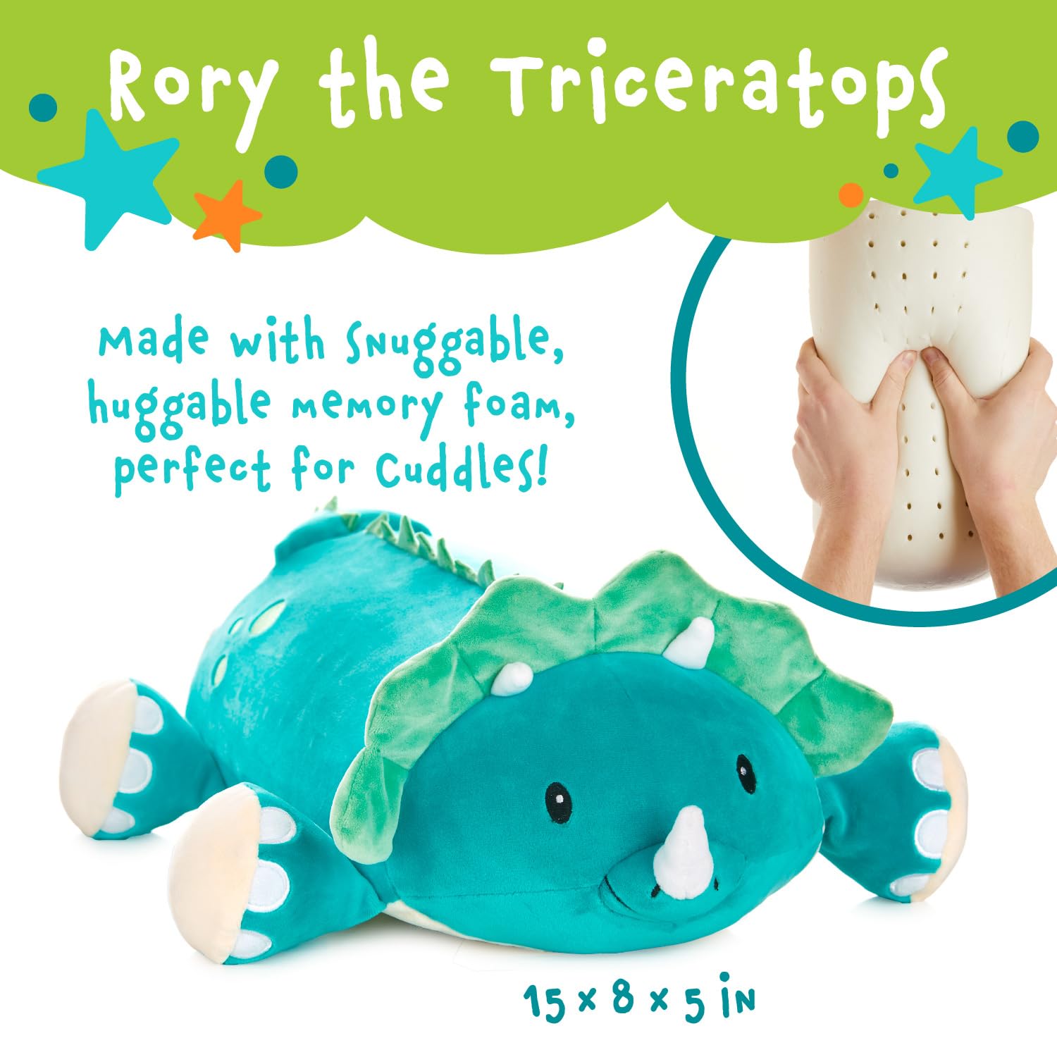 Rory The Triceratops Memory Foam Pillow Plush,15    Stuffed Animal