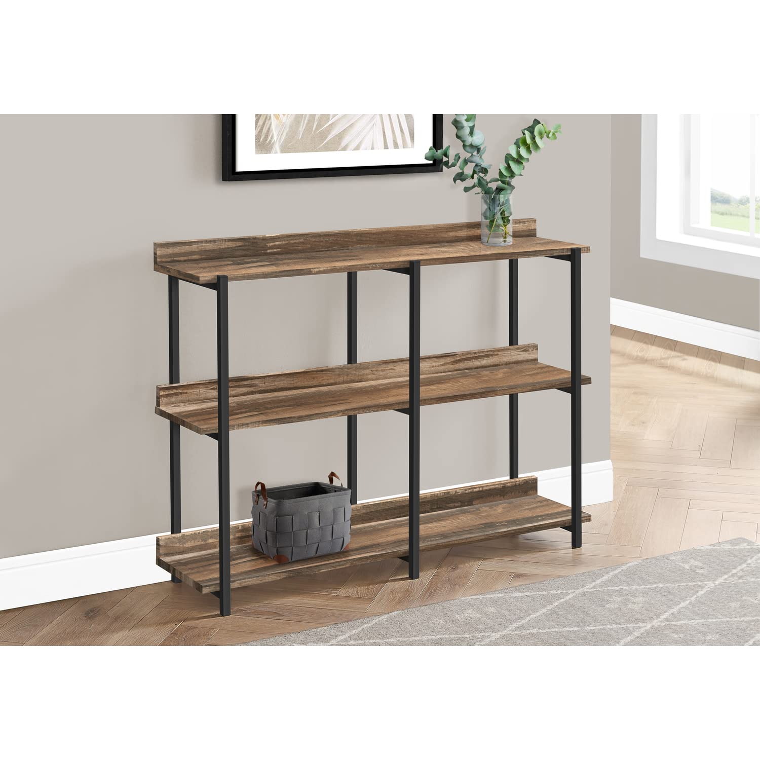 Monarch Specialties 2216 Accent Table, Console, Entryway, Narrow, Sofa, Living Room, Bedroom, Laminate, Contemporary, Modern Table-48, 47.25&quot; L x 12&quot; W x 34&quot; H, Brown Reclaimed Wood-Look/Black Metal