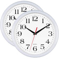 Bernhard Products White Wall Clocks 10 Inch, Set of 2 Silent Non Ticking Quality Quartz Battery Operated Round Easy to Read Home