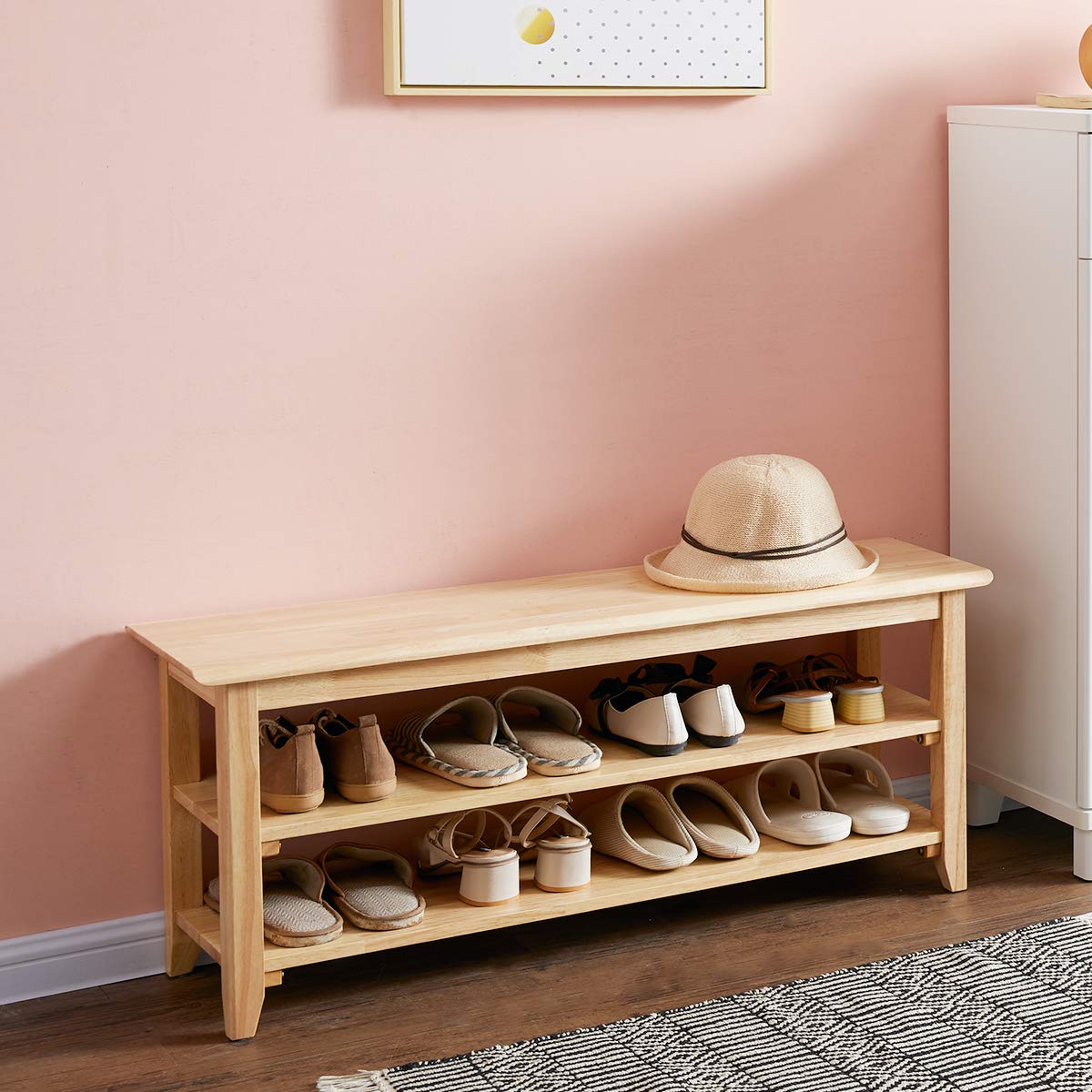 Xkzg Storage Bench Wooden Shoe Bench Simple Style Wood Entryway Bench Shoe Rack (Natural,39.4')