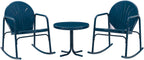 Crosley Furniture Griffith 3-Piece Outdoor Rocking Chair And Side Table Set, Retro Metal Bistro Patio Sets, Navy Gloss