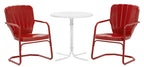 Crosley Furniture Ridgeland 3-Piece Outdoor Bistro Set, Retro Metal Patio Table and Chairs for Dining, Porch, Bright Red Gloss