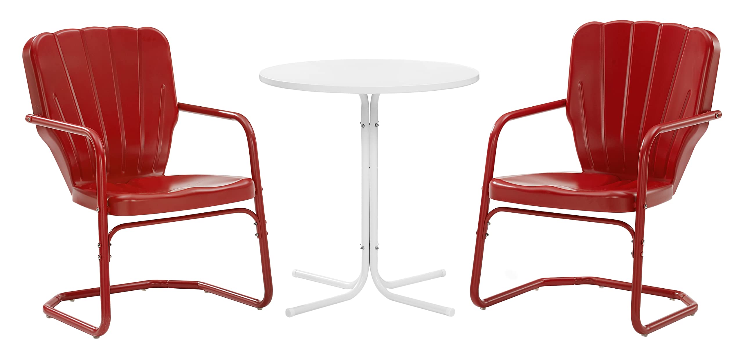 Crosley Furniture Ridgeland 3-Piece Outdoor Bistro Set, Retro Metal Patio Table and Chairs for Dining, Porch, Bright Red Gloss