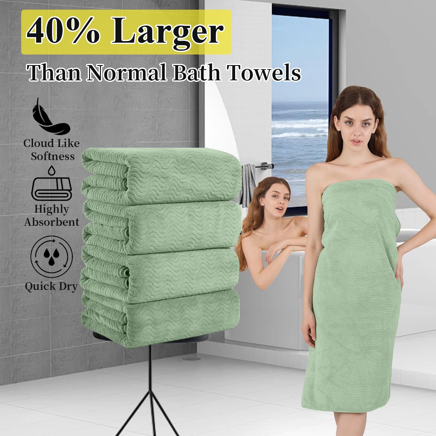 Jessy Home 8 Piece Bath Towel Set |2 Oversized Large Bath Sheet,2 Hand Towels,4 Washcloths| Soft Luxury Towel Set For Bathroom H
