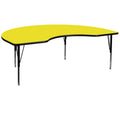 Flash Furniture Kidney Shaped Activity Table With Thick High Pressure Laminate Top And Height Adjustable Pre School Legs, 96"D X 48"W X 25.25"H, Yellow