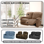 Ulticor Reclining Love Seat Slipcover, 48'' - 65'' L, 6-Piece Velvet Stretch Loveseat Reclining Sofa Covers, 2 Seat Love Seat Re