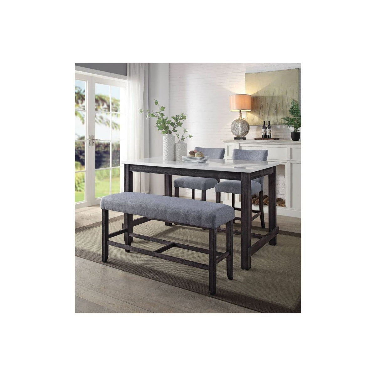 Acme Yelena Counter Height Bench in Fabric & Weathered Espresso