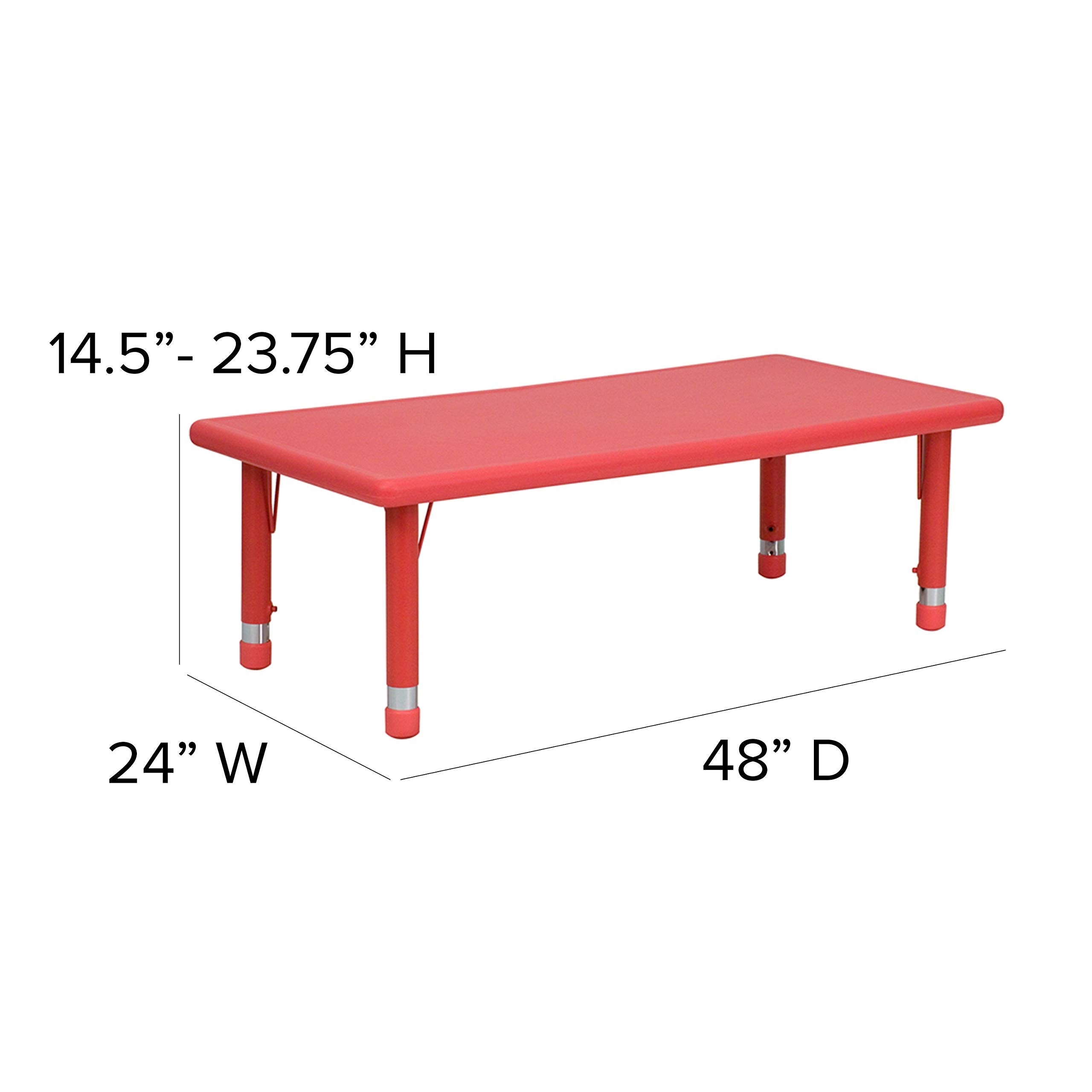 Flash Furniture Rectangular Activity Table Set, 24'W X 48'D X 14.50' - 23.75'H, Red