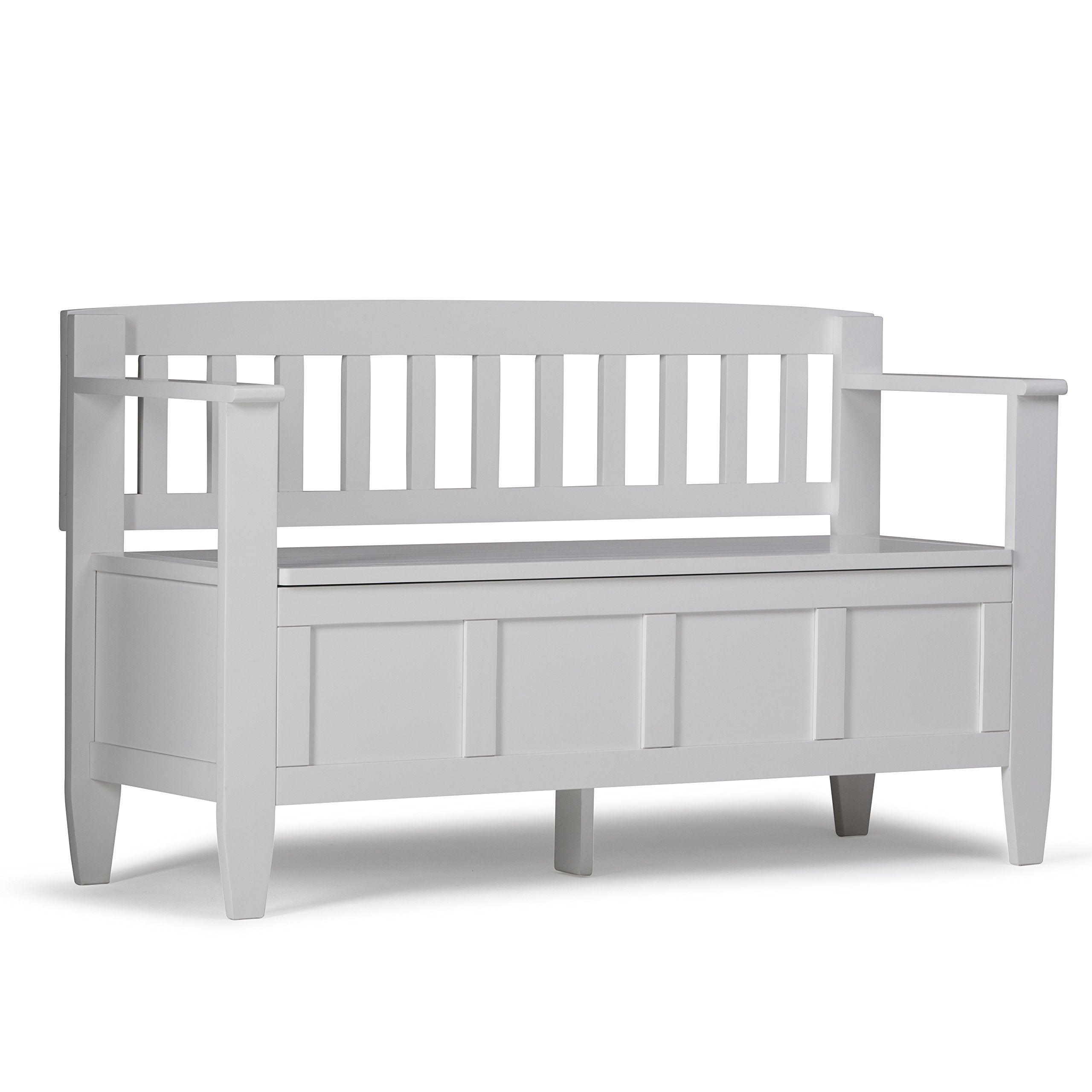 SIMPLIHOME Brooklyn Entryway Storage Bench - 48 inch Wide Solid Wood Storage Seat in White, Contemporary Bench for Entryway or L
