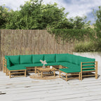 vidaXL 11 Piece Patio Lounge Set with Green Cushions Bamboo