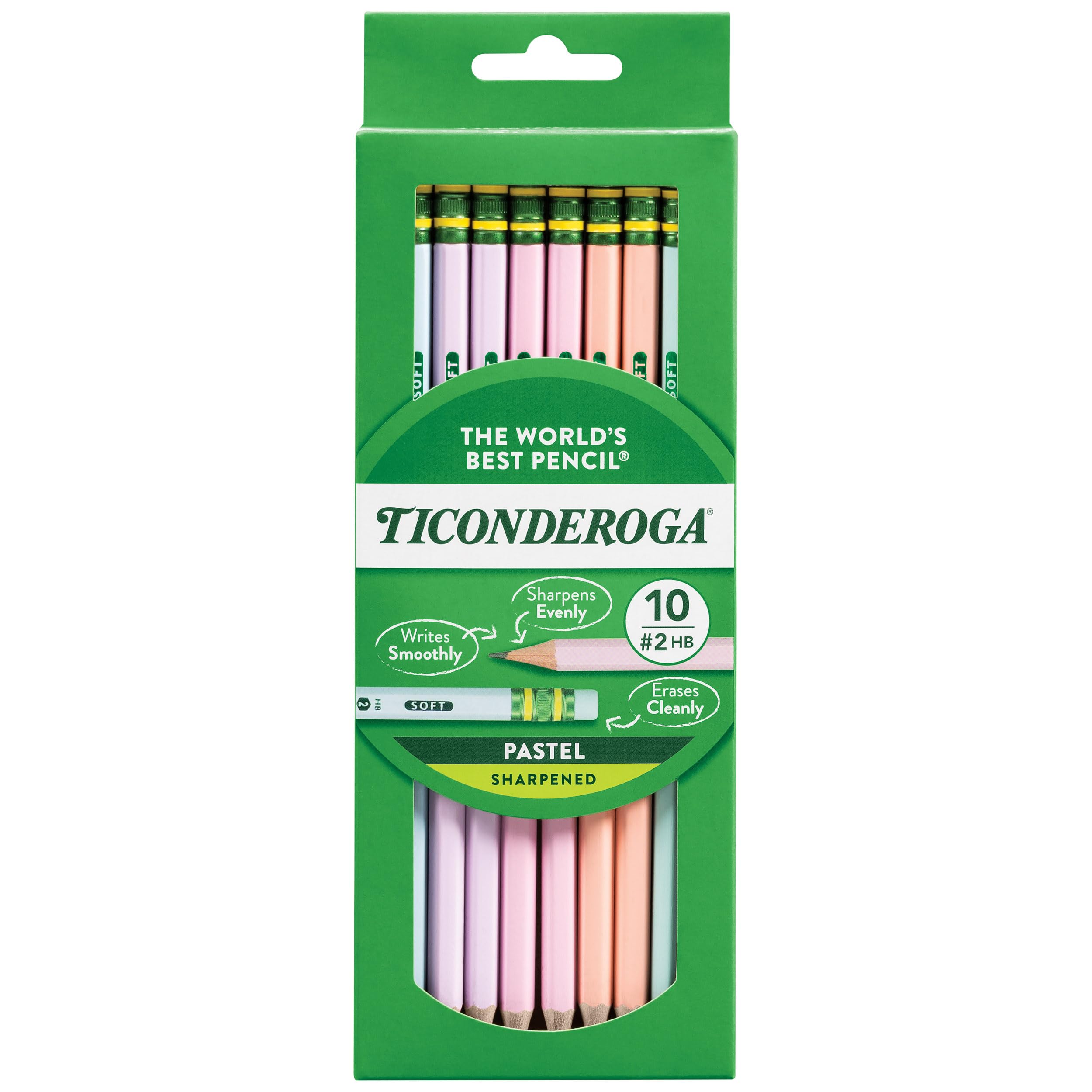 Ticonderoga Pastel Pencils, #2 Soft, Assorted Colors, Pack Of 10 Pencils