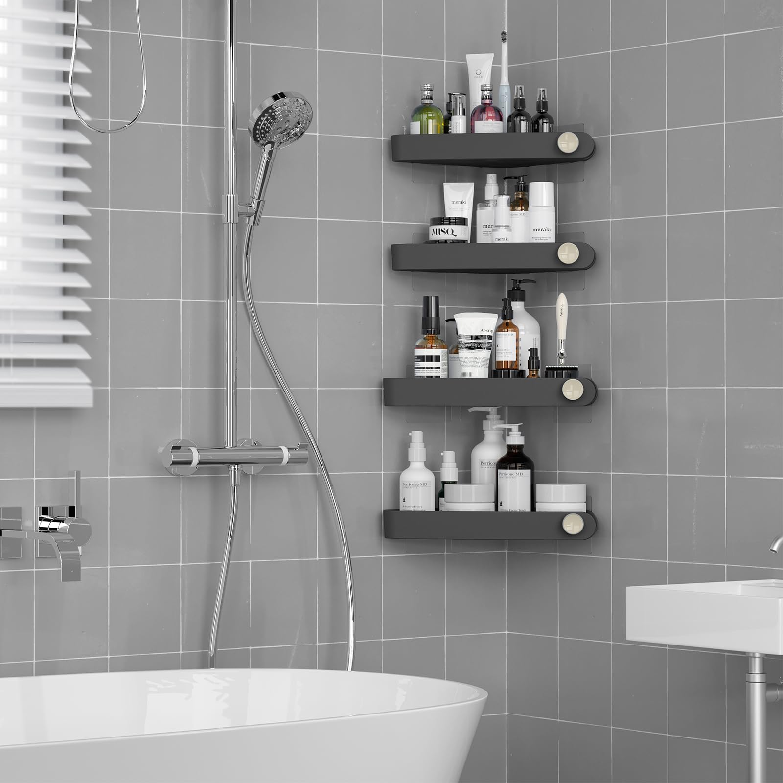 Sotfamily Corner Shower Caddy, 4 Pack Adhesive Corner Shower Shelves For Inside Shower, Plastic Shower Organizer For Bathroom St