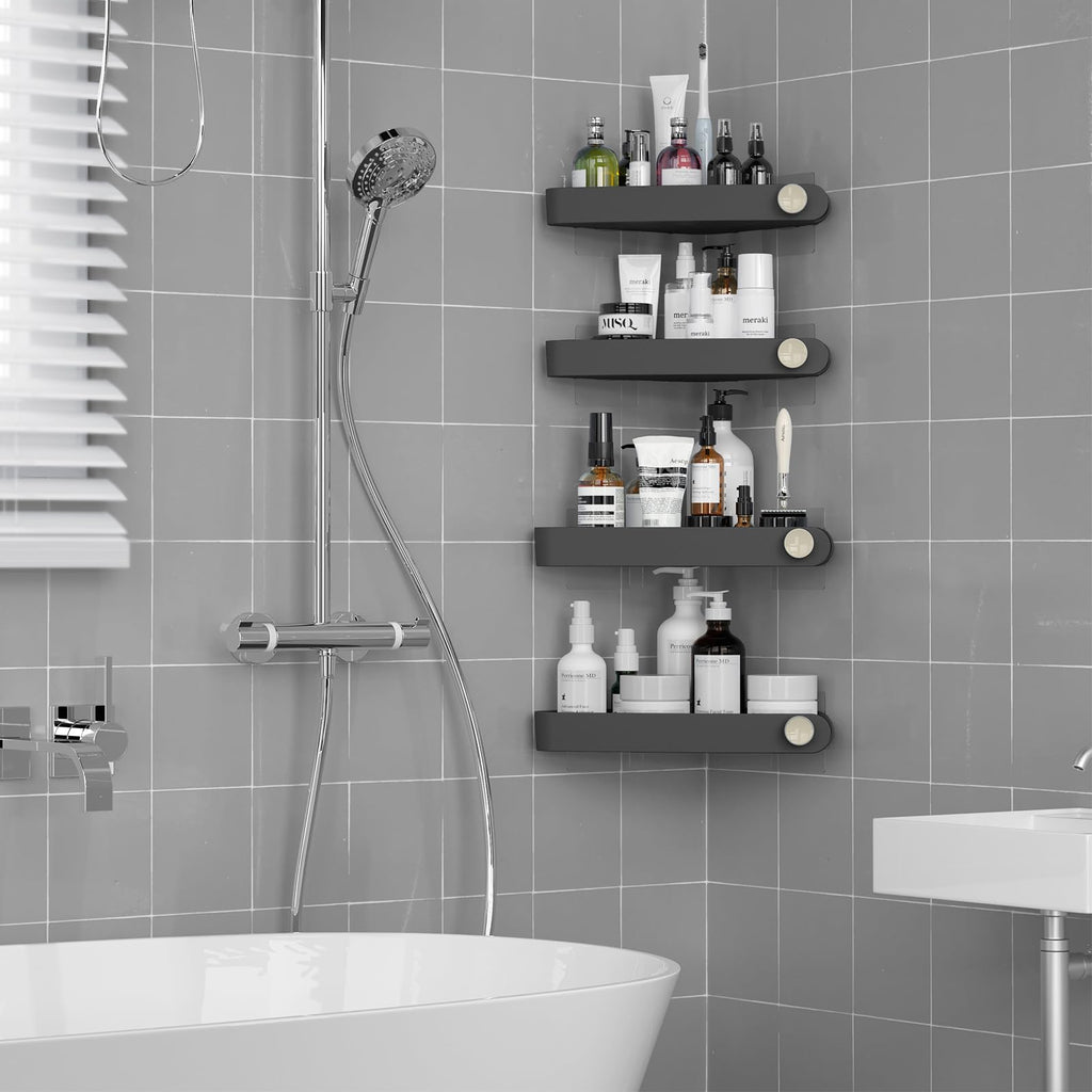 Sotfamily Corner Shower Caddy, 4 Pack Adhesive Corner Shower Shelves For Inside Shower, Plastic Shower Organizer For Bathroom St