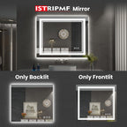 Istripmf 40 X 38 Inch Led Bathroom Mirror, Front Light And Backlit Anti-Fog Dimmable Memory Lighted Vanity Mirror, Shatterproof