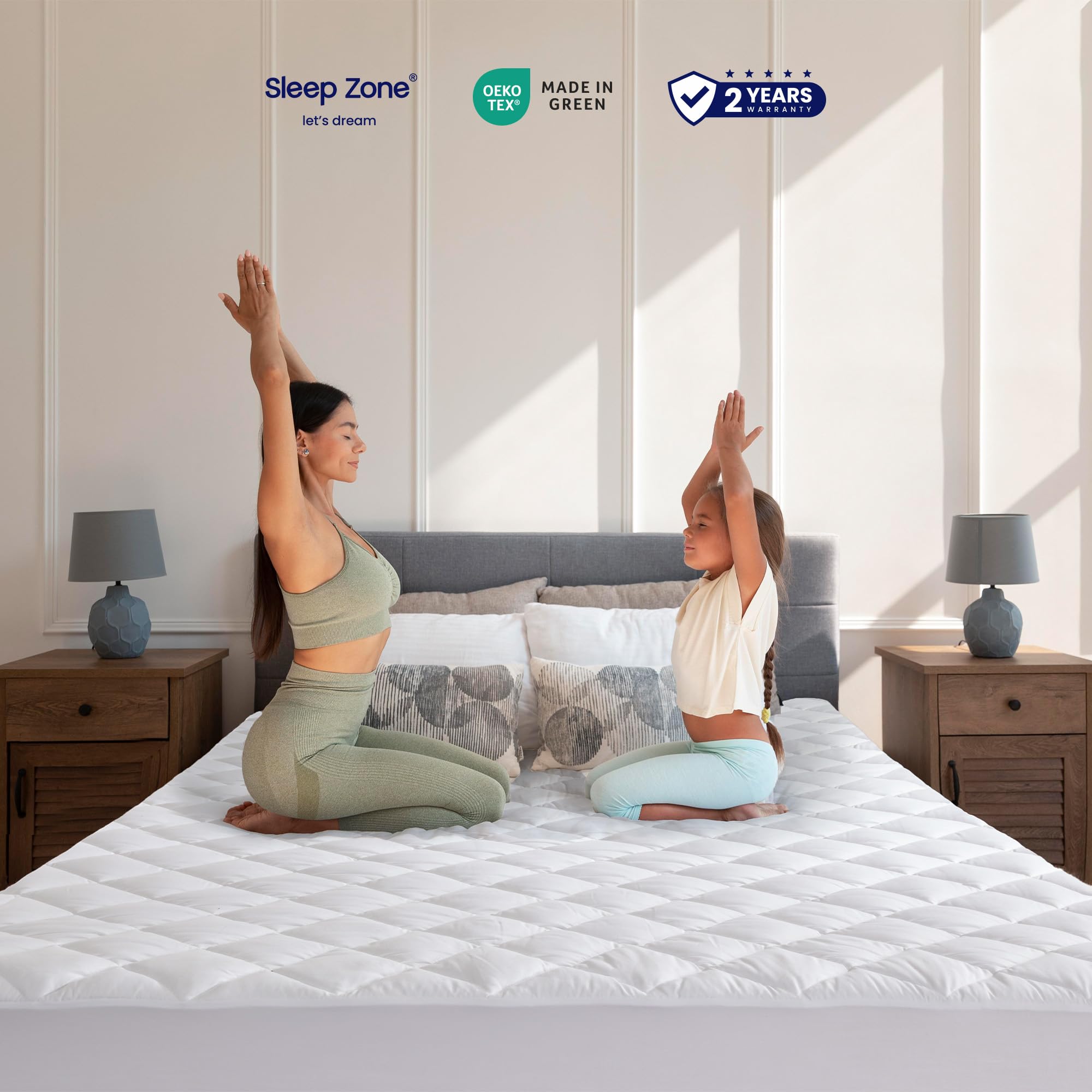 Sleep Zone Flat Mattress Cover Full Size, Non Slip Quilted Fitted Mattress Pad, Noiseless Mattress Protector Up To 21' Deep Pocket (White, Full, 54X75)