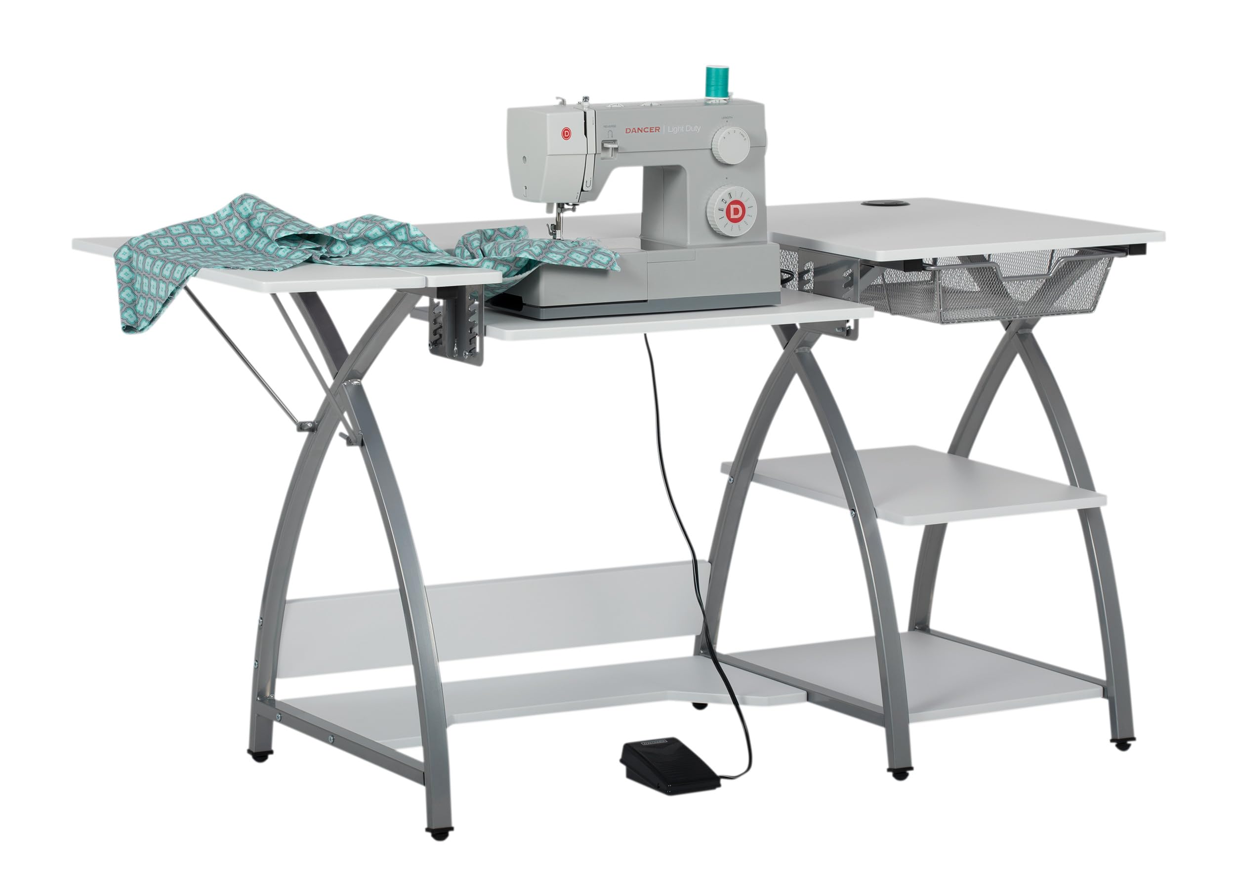 Comet Plus Sewing Table with Wire Mesh Drawer + Shelves - Can Also Be Used as Computer Desk