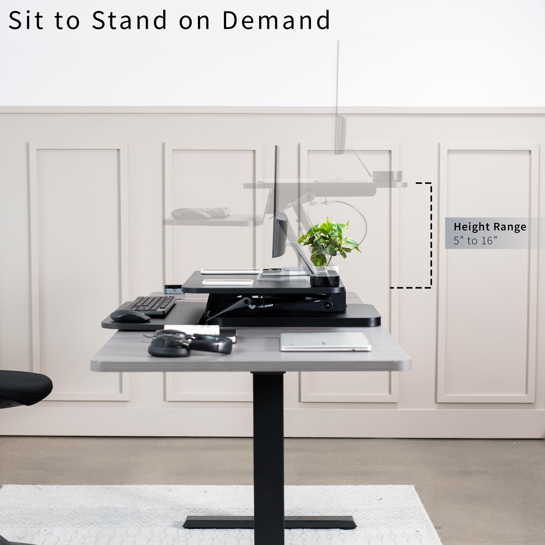 VIVO Black Height Adjustable Standing Desk Converter, DESK-V001G, Alloy Steel, 25 inch