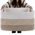 Qtopun Large Woven Cotton Rope Storage Basket Organizer with Handles for Blankets Toys Laundry Hamper for Nursery Living Room Be