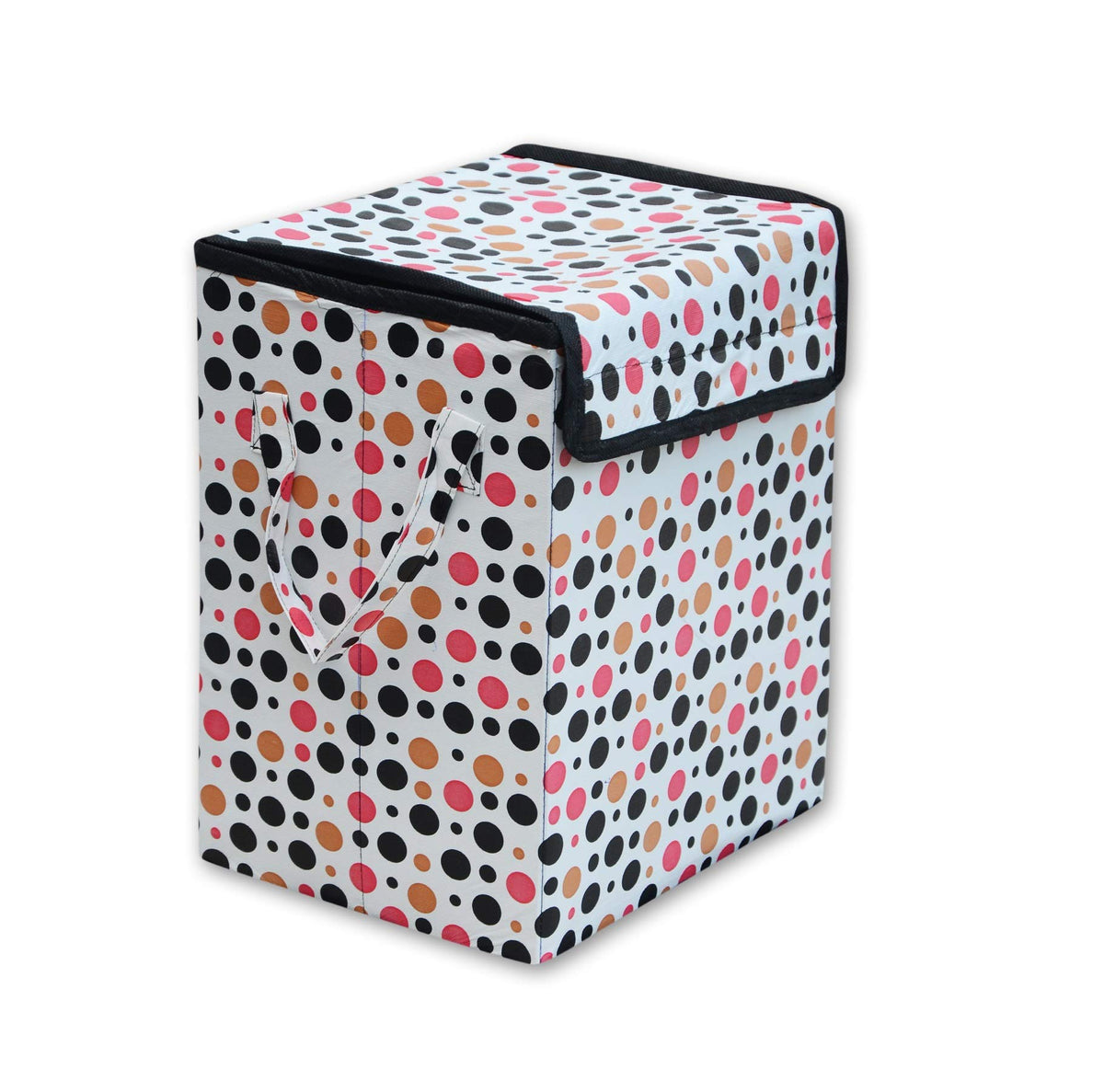 DREAMS HOME Khushifab Square Shape Foldable Multipurpose Carry Handles Zippered Lid Dots Laundry Basket Bag for Home, Cloth Stor