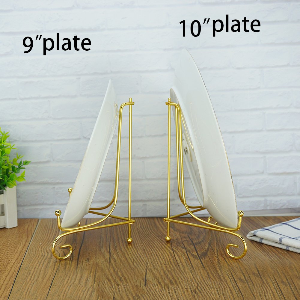 Artliving (2 Pack 8 Inch Iron Display Stand, Gold Iron Easel Plate Display Photo Holder Stand, Displays Picture Frames, Cookbook