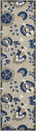 Nourison Aloha Indoor/Outdoor Natural/Blue 2'3' X 10' Area Rug, Easy Cleaning, Non Shedding, Bed Room, Living Room, Dining Room
