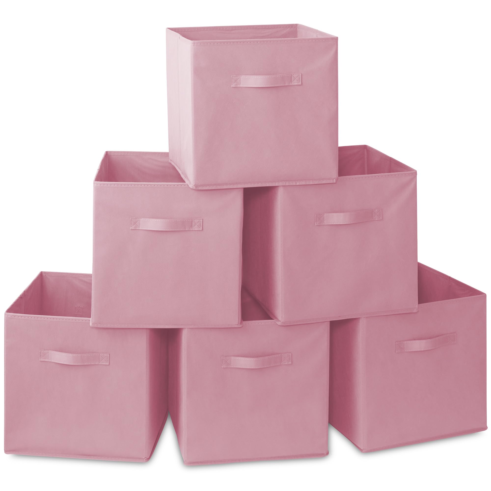 Casafield Set of 6 Collapsible Fabric Cube Storage Bins, Light Pink - 13'' Foldable Cloth Baskets for Shelves, Cubby Organizers 