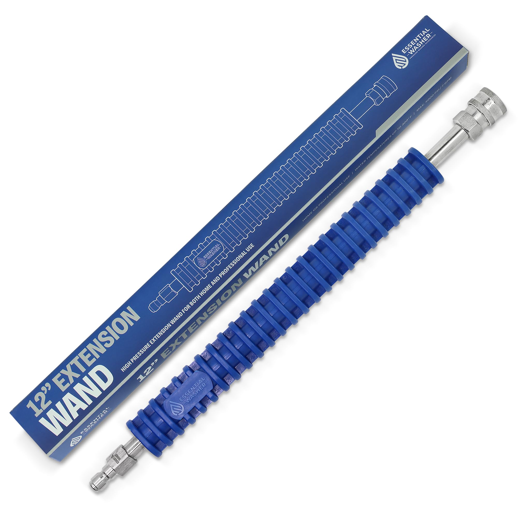 Essential Washer 12' Pressure Washer Extension Wand - Stainless Steel Power Washer Wand With Molded Grip - Short Pressure Washe