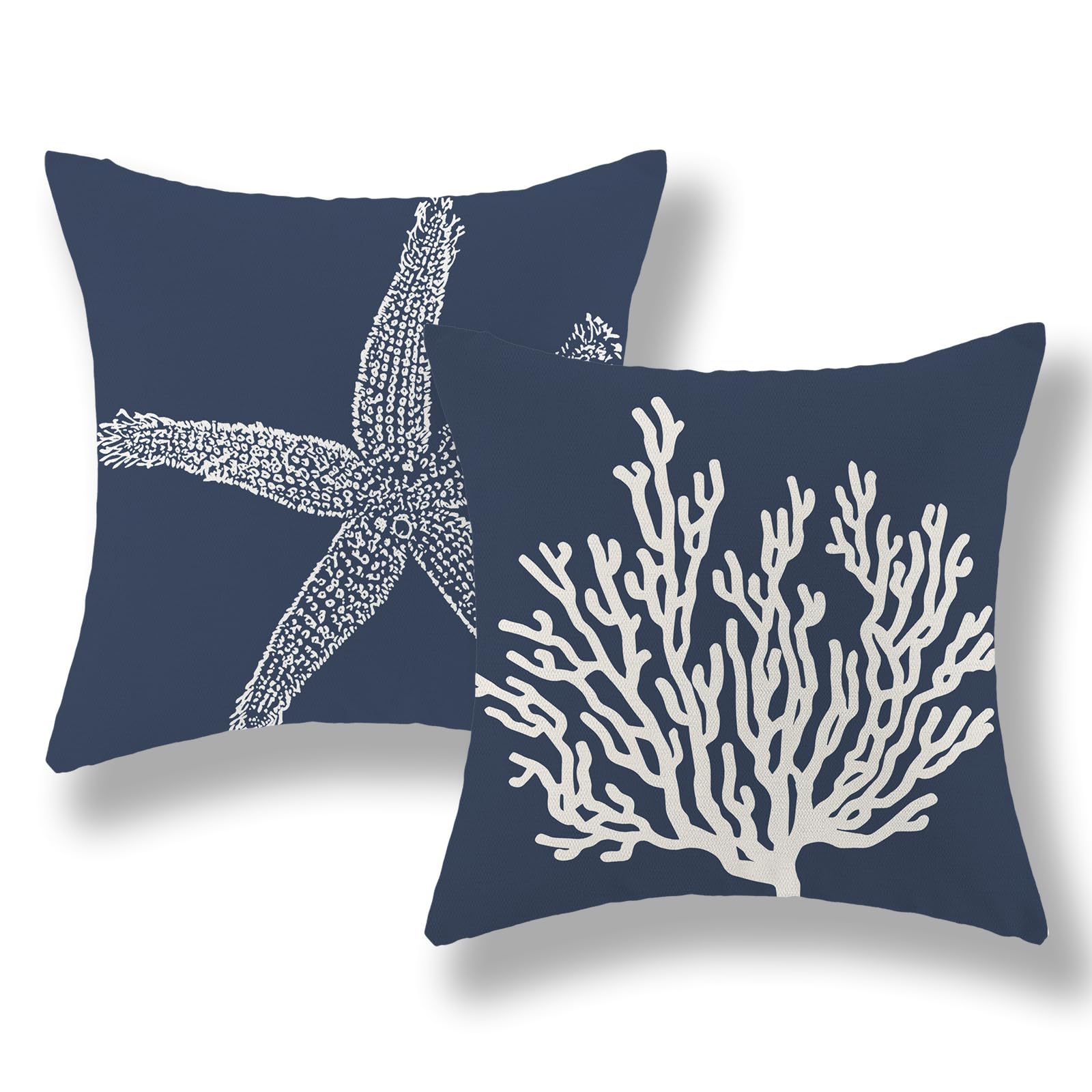 Golianda Navy Blue Coral Starfish Pillow Covers 16X16 Inch Set Of 2 Coastal Throw Pillows Spring Summer Nautical Beach Ocean Dec