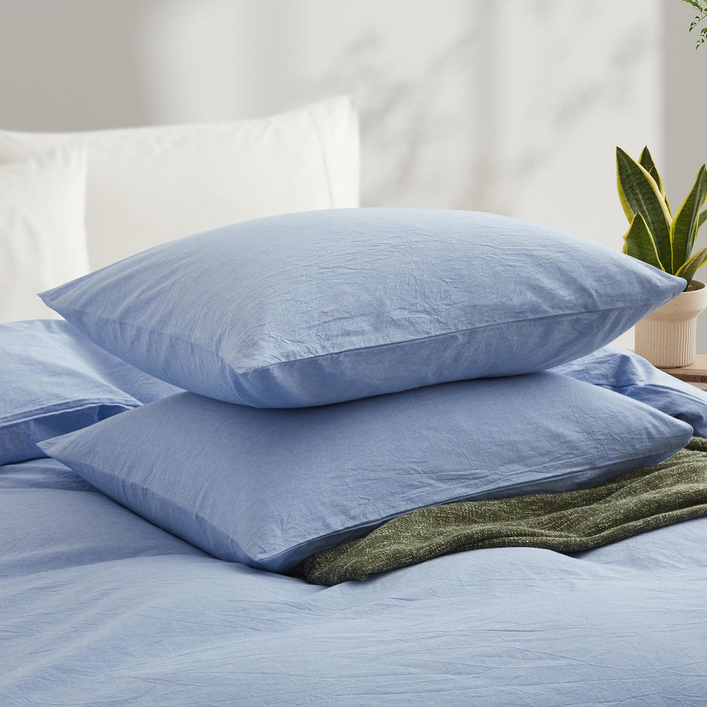Lovque Light Blue Cotton Duvet Cover Twin Size, Linen Like Natural Bedding Set With Zipper Closure (No Comforter), 68X90 Inches