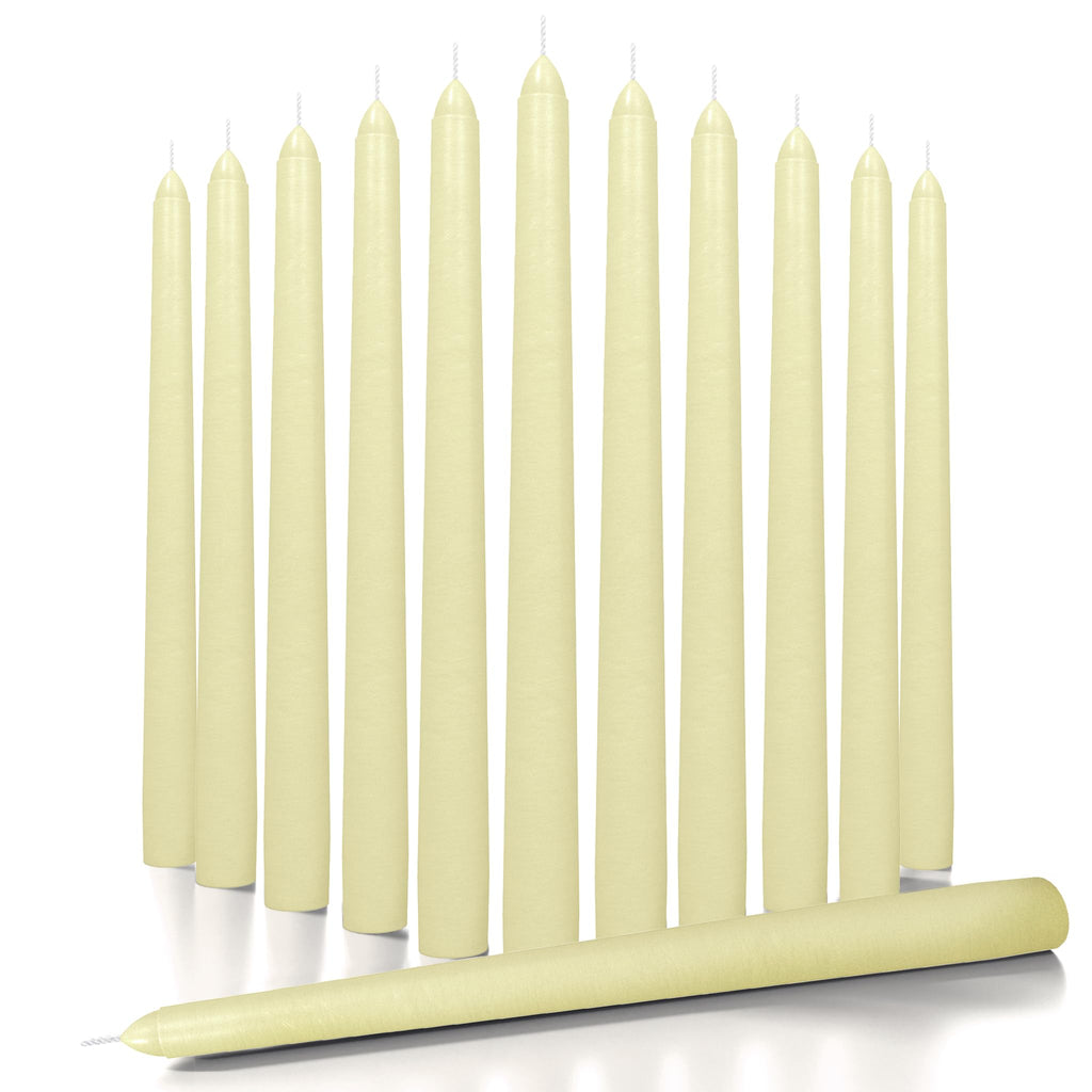 CANDWAX Ivory Taper Candles 12 inch Dripless - Set of 12 Tapered Candles Ideal as Dinner Candles - Smokeless and Unscented Taper