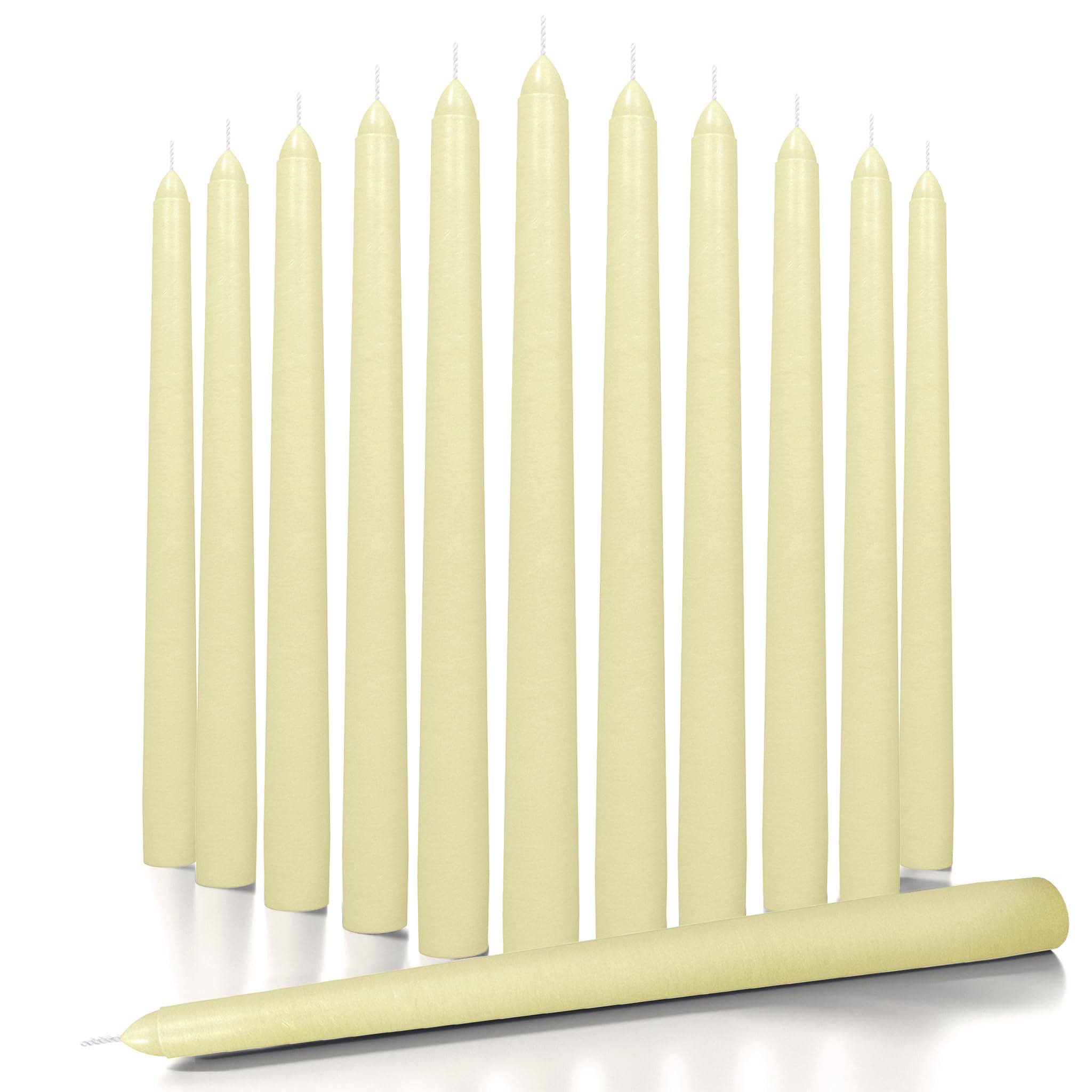CANDWAX Ivory Taper Candles 12 inch Dripless - Set of 12 Tapered Candles Ideal as Dinner Candles - Smokeless and Unscented Taper