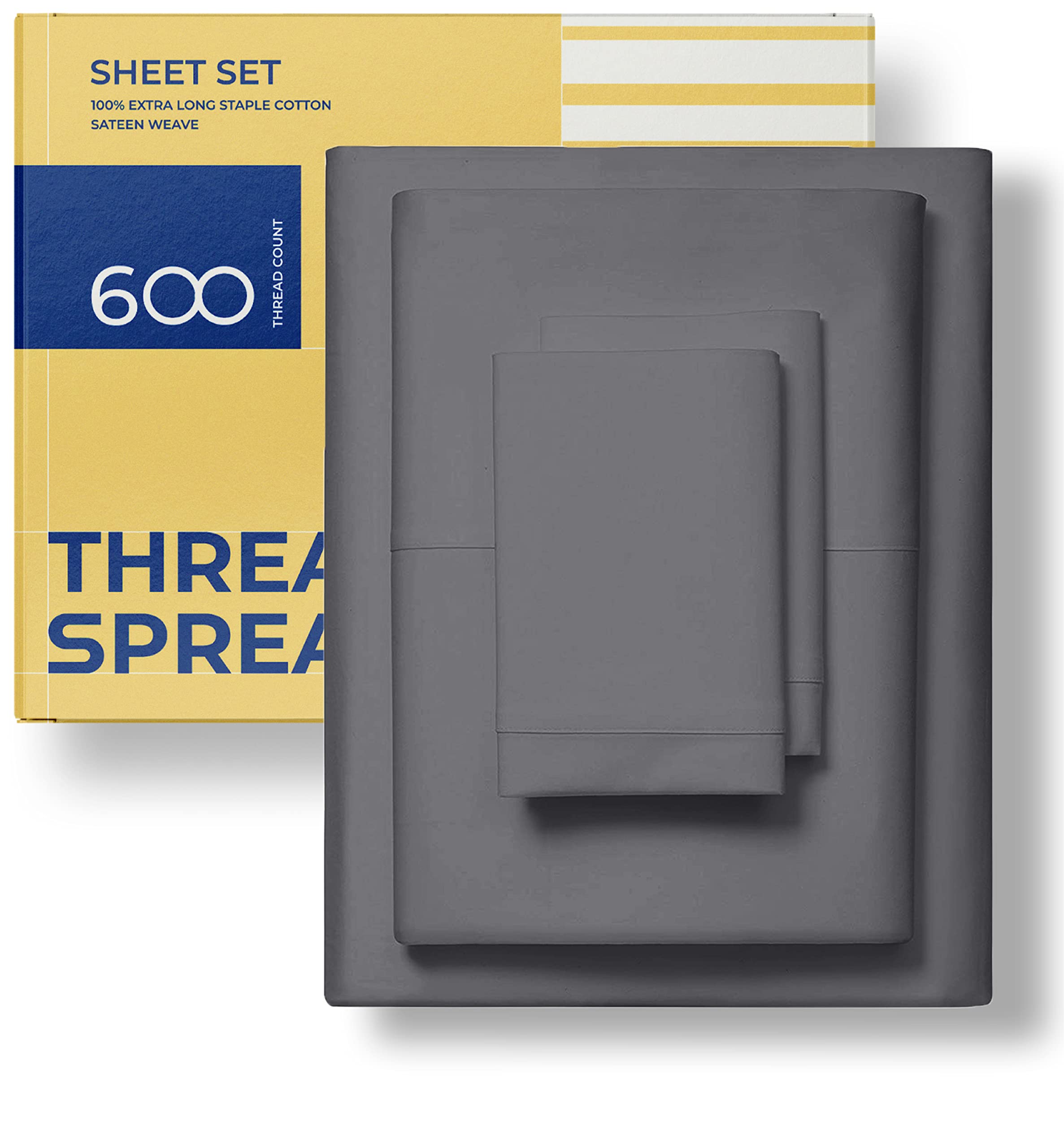 Pure Egyptian Split King Size Cotton Bed Sheets Set (King Split,600 Thread Count) Dark Grey Bedding And Pillow Cases (5 Pc) - Egyptian Cotton Sheets Split King Size Bed-Sateen Sheets-16” Deep Pocket