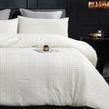 Cupocupa King Size Comforter Set;White Boho Tufted Lightweight Bedding Sets 3PCS Soft Jacquard Pom Pom Comforter with 2 Pillow C