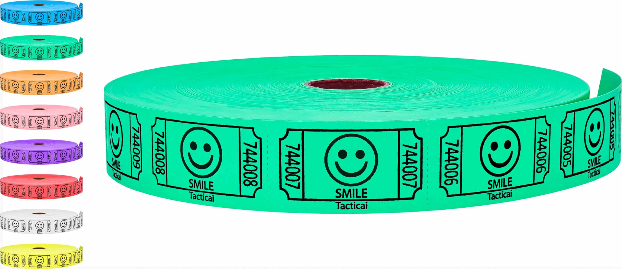Tacticai 2000 Raffle Tickets, Smile, Green (8 Color Selection), Single Roll, Ticket For Events, Entry, Class Reward, Fundraiser