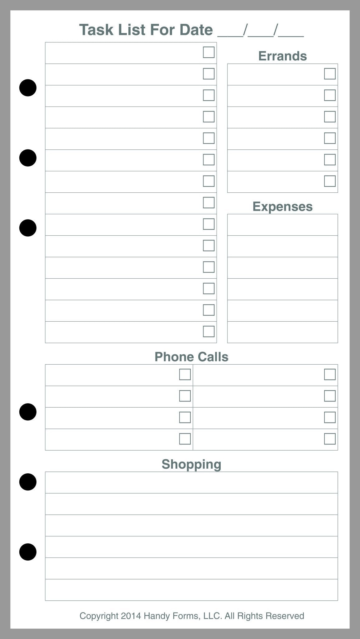 Personal Size Daily Task Planner Insert, Sized And Punched For Filofax Personal Notebook